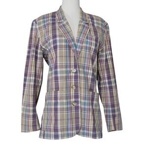 Vintage Liz Sport Pastel Purple Plaid Blazer Cotton Academia Preppy Petite Small